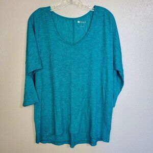 Stylus Top Teal Pullover Round Neck 3/4 Sleeve Women's Size Large
